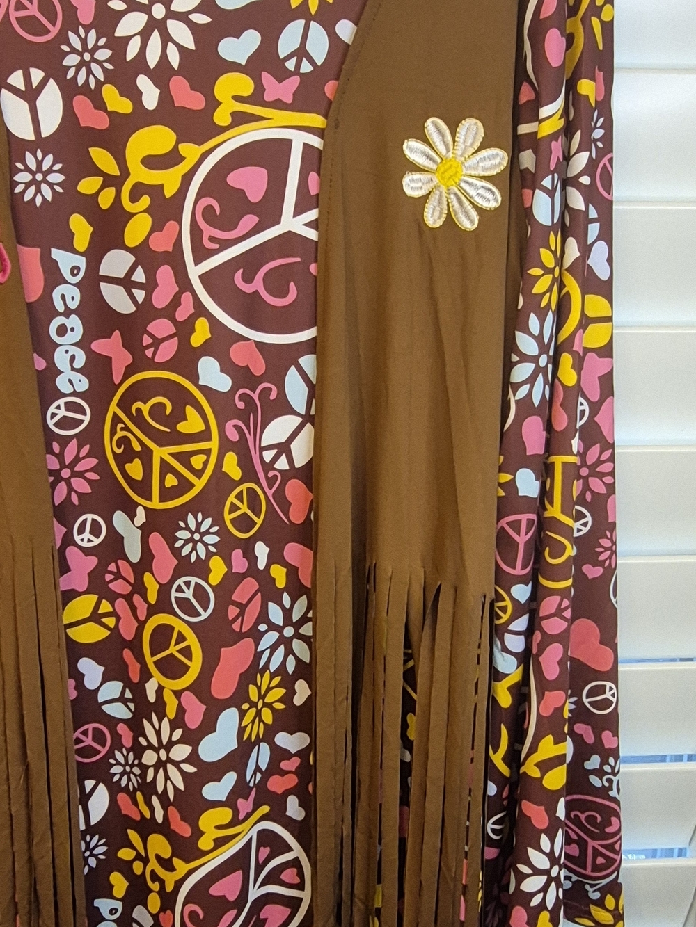 Halloween Costume Womens Retro Floral Peace Sign Hippie 60's 70's Dress & Access - Picture 5 of 12
